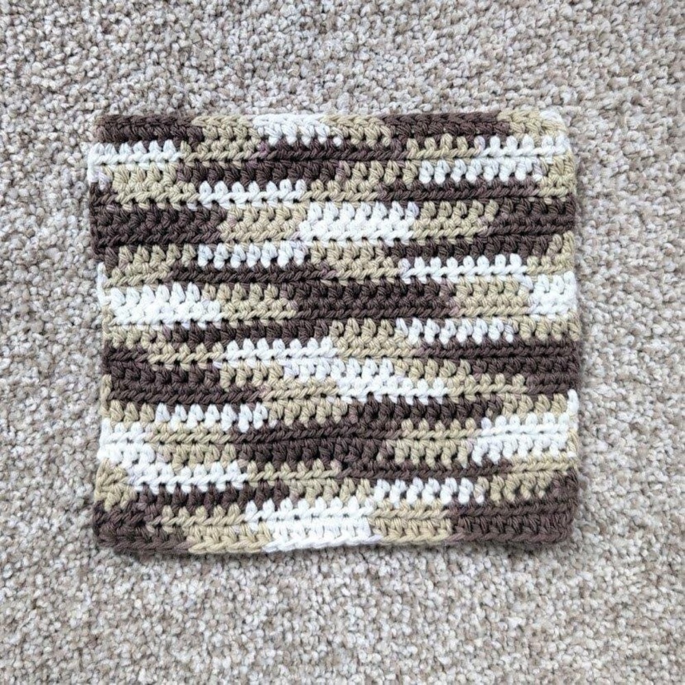 Handmade Crochet Washcloth Dishcloth Cotton Chocolate Milk Stripes‎ Brown White
